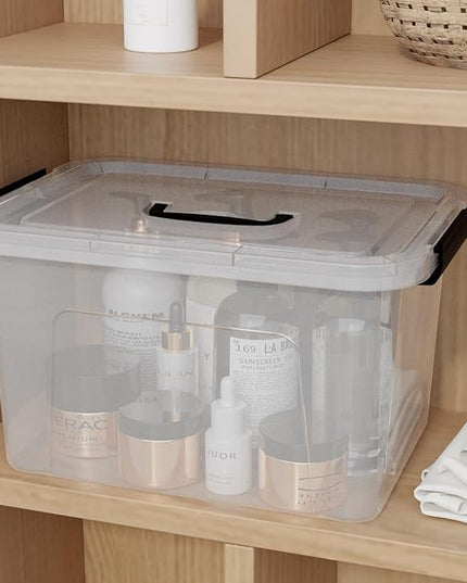 10.5 L Clear Latch Storage Bin with Lid, 4 Packs Plastic Organizing Box with Black Handle