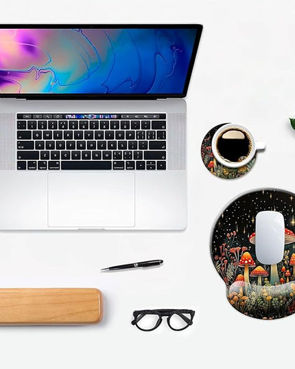 Ergo Comfort Gel Wrist Rest Mouse Pad-Ergonomic Office Mousepad with Wrist Support-Non-Slip, Design Desk Accessories Mat for Home&Game Decor Mushroom Star