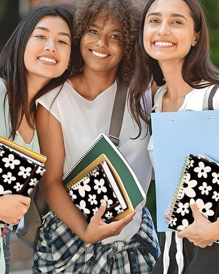Spiral Journal Notebook, A5 Cute Notebooks for Women Men, College Ruled Hardcover Notebook for Work & Note Taking, 60 Pages Double-Wire Journals for Writing, Black White Flowers