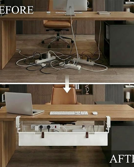 [Upgraded] Under Desk Cable Management, 36" Cord Organizer, with Silicone Pads (No Scratch!), 16 Cable Ties, Washable PE Honeycomb Base,Fits Any Desk 0-2.1", No Stinky Cardboard! Beige