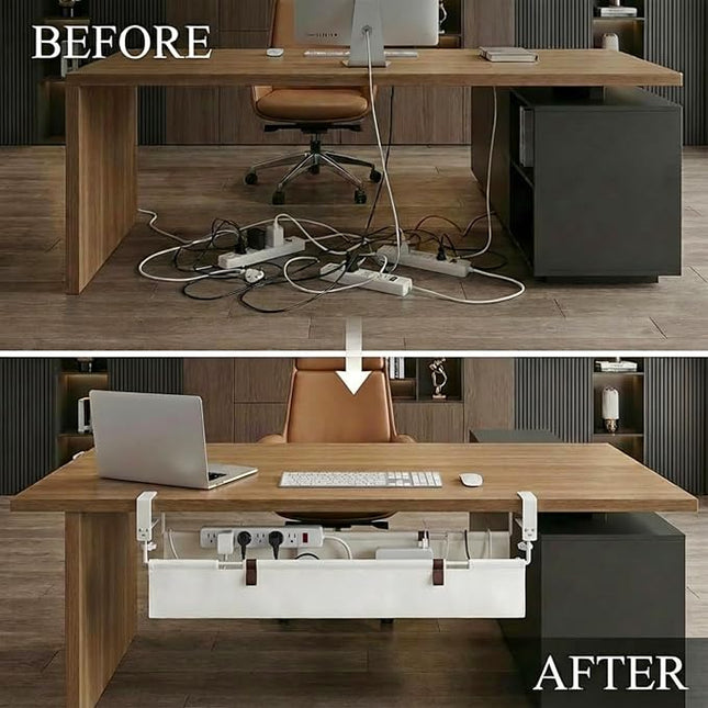 Under Desk Cable Management,No Drill 36",cord organizer,with Silicone Pads (No Scratch!)16 Cable Ties,Washable PE Honeycomb Base,Clamp/Screw Mount-Fits Any Desk 0-2.1",No Stinky Cardboard! Black