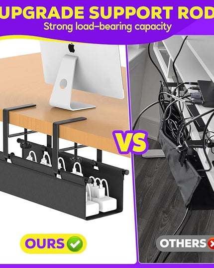 Under Desk Cable Management Tray, REFLYING 14.6" Cable Management Under Desk No Drill,Adjustable Clamp Cord Wire Organizer, Cord Hider for Standing Table, Wire Hider for Office,Home (Small)