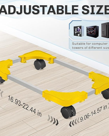 Liitrton Mobile CPU Stand, Adjustable Computer Tower Stand with 4 Locking Casters,Ventilated PC Stand for Floor with Multiple Colors, Fits Most PC Tower Under Desk Stand for Office Gamers (Yellow)