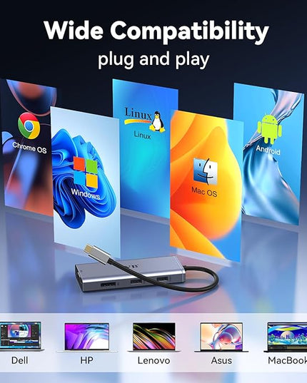 USB C to Dual HDMI Adapter,USB C Docking Station Dual Monitor Hub for Dell/HP/Lenovo Laptop,iPhone 15,USB C Hub Dongle Multi Monitors Adapter with 2 HDMI Ports+Displayport DP Port+VGA+3 USB