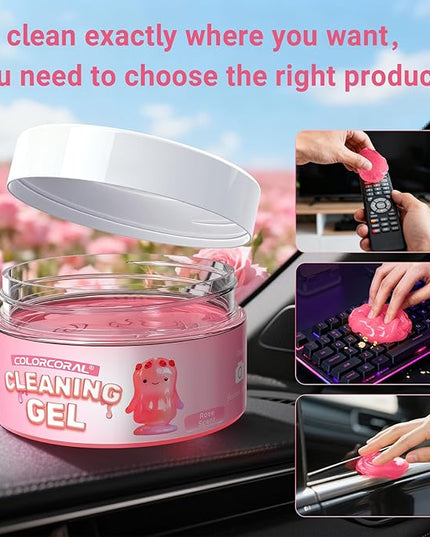 2 Pack Car Cleaning Gel Reusable Auto Slime Cleaner,Rose Scent Dust Cleaning Gel Keyboard Slime for Car Interior Air Vent Cleaner, Auto Detailing kit Tools Accessories,Gifts for Men Women,200g,Pink