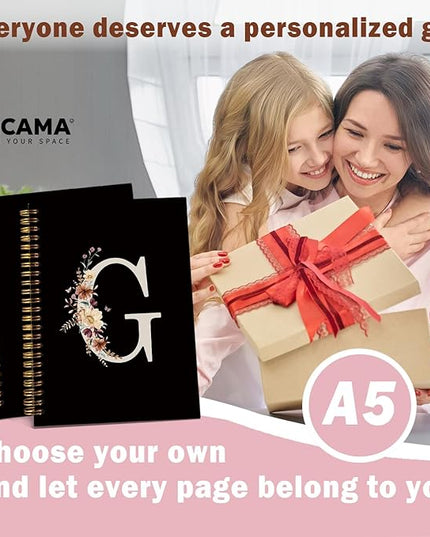 Lacama Black Initial Letter G School Notebook Journal, Cute Wildflower Personalized Spiral Notebook, School Supplies, Customized Monogrammed Gifts, Birthday Gifts for Women, Office Supplies