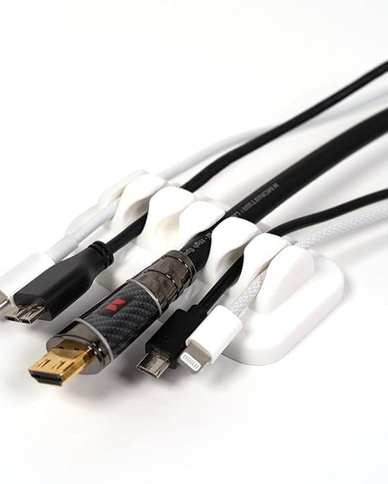 Desktop Cable Organizer, Weighted, Eco-Friendly Silicone, No Bad Smell, Bundled with 4 Reusable Cable Ties (White)