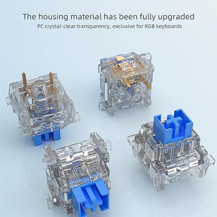 OUTEMU Crystal Blue Keyboard Switch with Dustproof Stem,3-Pin Clicky Pre-Lubed for Mechanical Gaming Keyboard Whit 2 Kailh Box Clicky Switches(88+2Pcs)