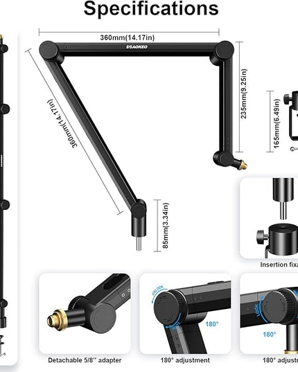 Microphone Arm,Aokeo AK-49 Adjustable Compact Mic Suspension Boom Scissor Arm Stand For Blue Yeti,Snowball iCE, HyperX QuadCast,SoloCast,Elgato Wave,Etc