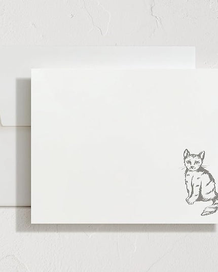 Minted Furry Friend Stationery Set, Set of 10, Flat Note Cards & Envelopes for Invitiations and Handwritten Thank You Messages, Black & White Cat, Gifts for Men & Women, Pet Lovers, Luxurious Paper
