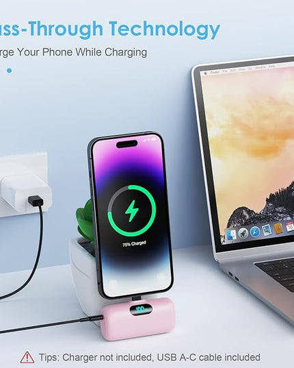 [2 Pack] Small Portable Charger for iPhone,Upgraded 5000mAh PD Fast Charging Power Bank, LCD Display Cute Mini Battery Pack Compatible with iPhone 14/14 Pro Max/13/13 Pro/12 Pro/11/XR/X/8,Blue+Pink