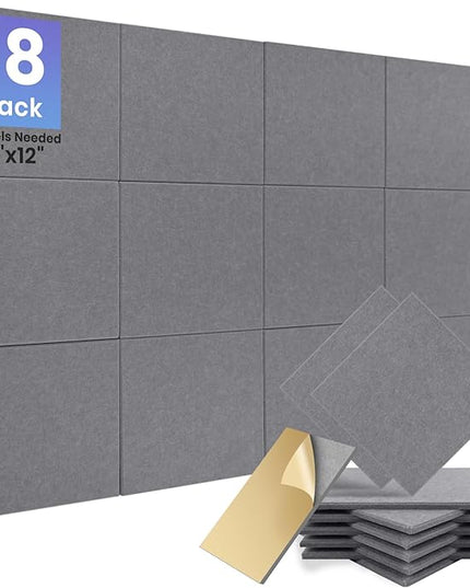 Focusound 18 Pack Sound Proof Panels for Walls, Self-Adhesive Acoustic Panels Sound Absorbing, 12" X 12" X 0.4" High Density Square Soundproof Wall Panels