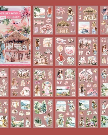 Dwpetzo Summer Beach Pre-Cut Journal Sticker Book for Junk Journaling, Transparent PET Landscape Stickers for Scrapbook Supplies, Scrapbooking, Collage, Planners, Bujo, 20 Sheets
