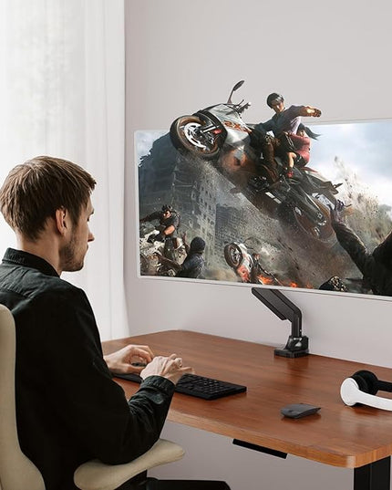 MOUNTUP Single Monitor Mount fits 49 45 44 43 42 40 39 37 34 inch Ultrawide Screen, Holds 6.6-33lbs, Computer Monitor Arm Desk Mount, Heavy Duty Gas Spring Monitor Stand with C-clamp/Grommet Base
