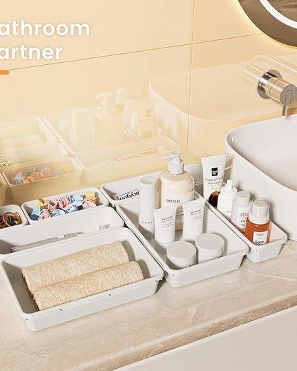A-LuGei 【𝟮𝟴𝗣𝗖𝗦】 【𝟱𝗦𝗶𝘇𝗲】 White Drawer Organizer, Makeup organizer, 【Holds 177 Items】 Bathroom Organizers and Storage, Plastic Desk Organizer Divider, Organizer Bins for Office Vanity