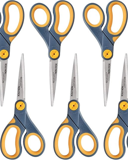 Westcott ‎17597 8-Inch Non-Stick Titanium Scissors For Office and Home, Blue/Gray, 6 Pack