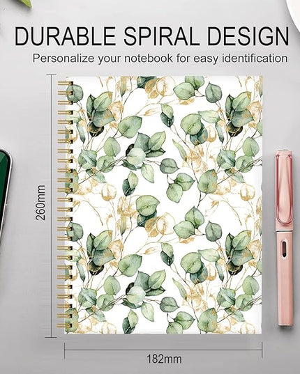 Spiral Journal Notebook for Women,A5 College Ruled Notebooks 6"x 8.4",Gold Eucalyptus Branches 120 Pages Lined Journal with Premium Thick Paper,Perfect for School Office Home Gifts(Watercolor Tropical
