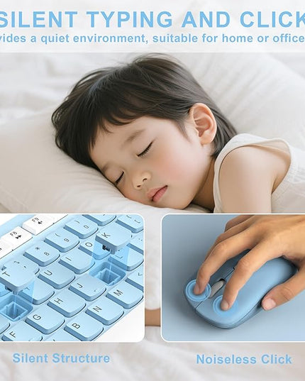 Wireless Keyboard and Mouse Combo, Full-Sized Wireless Keyboard and Adjustable DPI Mouse, 2.4GHz USB Receiver, Keyboard and Mouse for PC, Windows, Desktop, Laptop (Sky Blue-A)