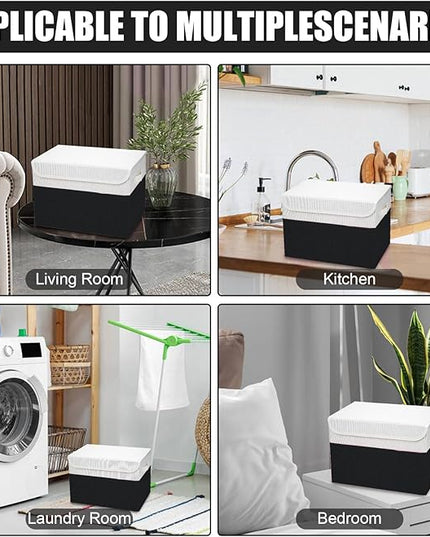 Large 22 Quart Linen Fabric Foldable Storage Bin Cube Organizer Basket with Flip-Top Lid & Handles, Clothes Blanket Box for Home, Office, Closet, Black & White, 4 Pack 14.6 x 9.5 x 9.5