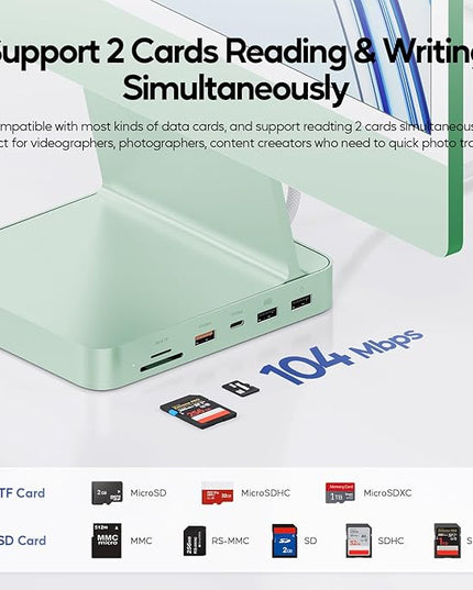 Upgraded 11 in 1 USB C Hub for iMac 24 inch USB Hub 2021 2023 2024 Support M.2 SSD (NOT Included), iMac Hub M1 M3 M4 Accessories, 4K HDMI, 2.5G Ethernet, 5 USB A/C Max 10Gbps, SD/TF - Green