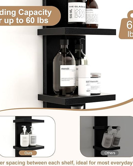 Fun Memories 7 Tier Wall Shelf Unit, Black Floating Shelves for Storage - Vertical Column Tower Design, Lack Wall Shelf Space Saving Organizer for Bedroom, Living Room, Home Decor