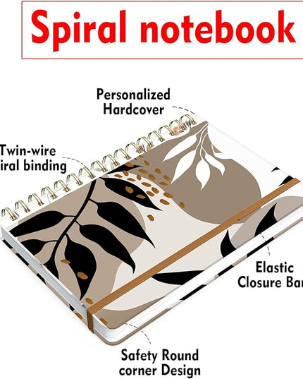 Spiral Journal Notebook for Women, Hardcover A5 College Ruled Notebook, 120 Pages, Thick Paper, Cute Lined Journal for School, Office & Work, 6 x 8.4 in(Tropical Leaves)