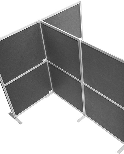 VIVO T-Shape Modular Corner Wall System, 4 Panels, Modern Professional Office Cubicle Dividers, Freestanding Privacy Screen, 66 inches High, Dark Gray, PP-MWS63D-T