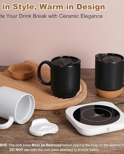 Coffee Mug Warmer & Mug Set for Desk, Electric Coffee Cup Warmer with Ceramic Mug, Smart Heated Coffee Mug with Auto Shut Off for Office/Home, Christmas/Birthday/Coffee Gifts for Men & Women,White