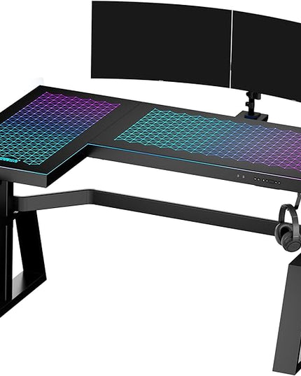 EUREKA ERGONOMIC Standing Desk, Gaming Table,Glass RGB, Height Adjustable Computer desks 60 Inch L Shaped Corner Music Studio Desk Workstation w Type-C Port,Cup Headset Holder,APP Control,Left