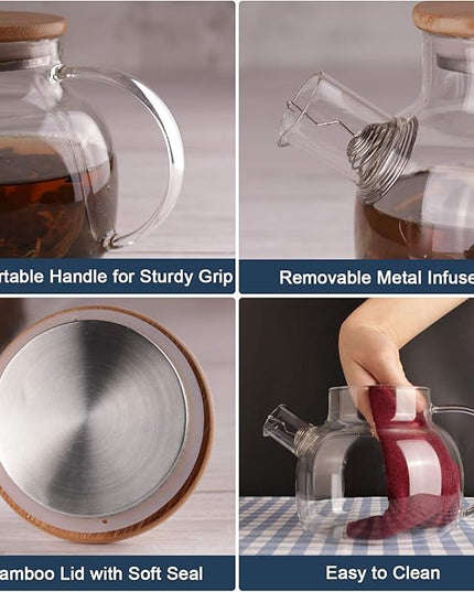 CnGlass Glass Teapot Stovetop Safe,30.4oz Clear Tea pot with Removable Filter Spout,Loose Leaf and Blooming Tea Maker