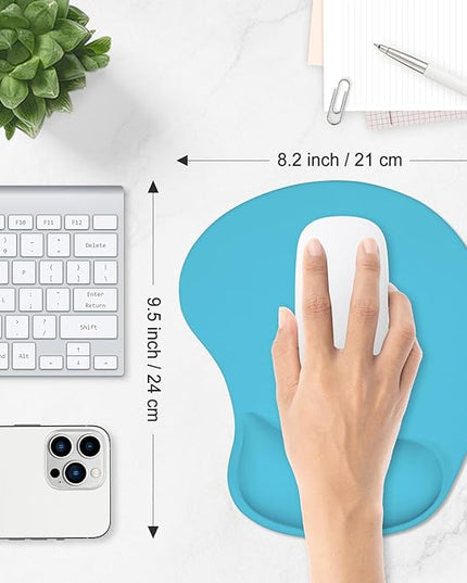 ITNRSIIET Ergonomic Mouse Pad, Cushioned Gel Wrist Rest, Non-Slip Base, Smooth Surface, Compatible with All Mice for Office & Gaming, Desk Accessory, 9.5 x 8.2 inch, Powder Blue