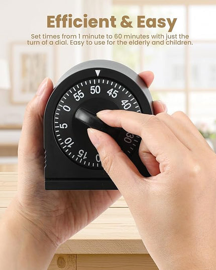 Kitchen Timers for Cooking, 60 Minute Wind Up - Chef Cooking Timer with Loud Alarm,100% Mechanical Desk Timer -No Batteries Required - Manual Countdown timers for Home, Study and Cooking (Black)