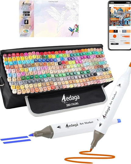 YHC 280 Colors Alcohol Markers for Artists, Free APP for Coloring, Dual Tips Alcohol-Based Markers for Drawing,Painting and Sketching, Great Gift Idea for Adults