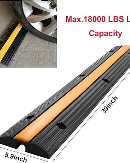 Reliancer 4 Pack 1-Channel Rubber Cable Protector Ramp Traffic Speed Bump 18000lbs Capacity Heavy Duty Cable Protective Cover Ramp Driveway Hose Cord Track Protector Wires Concealer for Garage Parking