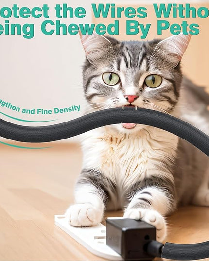 UOMTFAI Dog and Cat Cord Protector 10ft - 1inch, Flexible Cable Sleeve for Easy Cord Management, Protects Cables from Pets Chewing, Ideal for USB, Power, Audio and Video Cords - Black