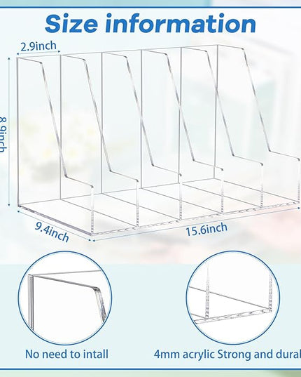 Suzile Clear Acrylic Magazine File Holder with Vertical Compartments Desk Organizer Book Rack for Desk Sorter Paper Folder Office Accessories (Groovy,15.75 x 9.45 x 8.86 Inch)