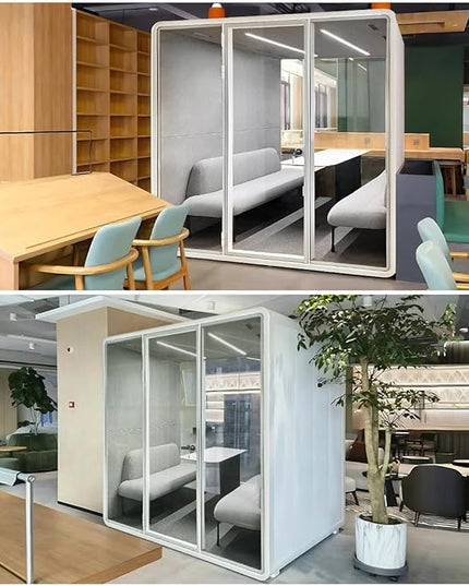 Soundproof Office Pod Booth, Quiet Meeting Pod with Acoustic Panels, Portable Modular Pod, Privacy Booth for Private Phone Calling, 4 People Personal Workspace with Sound Isolation H92in W91in D71in