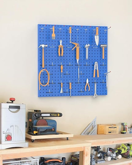 TORACK Metal Pegboard Wall Organizer 24" x 24" or 12" x 48", 70 PCS Tools Storage Pegboard for Garage Tool Organizer Pegboard with Peg Board Hooks for Workbench(Blue)