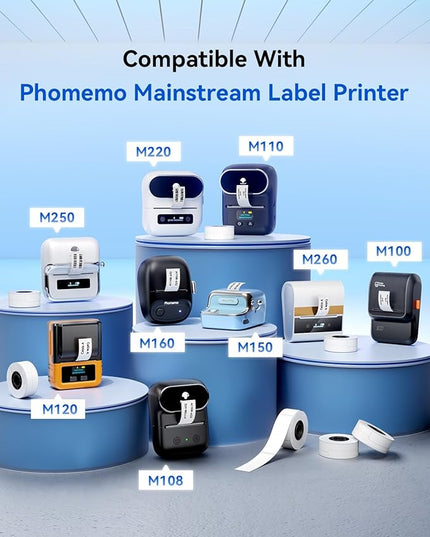 Phomemo Thermal Cable Labels M110-300 Pcs Wire Labels 1" x 1.5" + 1.6" T (25x38+40mm) for Phomemo M110/M100/M220/M260/M250/M221 Label Maker, for Management, Cord Tags for Electronics, Black on White