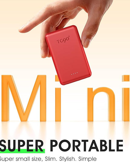 TG90° 5000mAh Mini Power Bank Built-in AC Wall Plug and Cables, Pocket Size USB C Portable Charger, External Battery Pack Compatible with iPhone 17 16 15 14 13 12 11 Samsung S22 S21 Google iPad