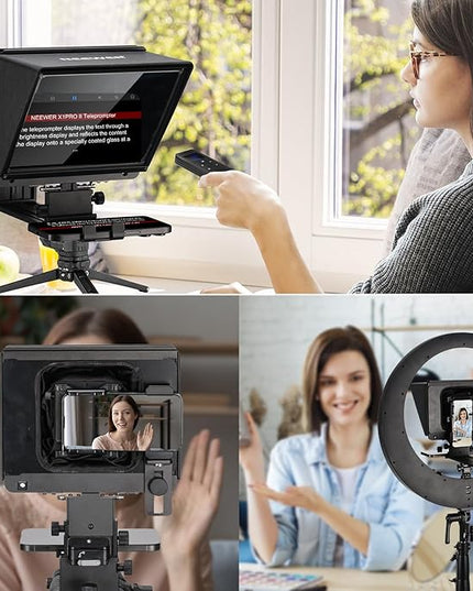 NEEWER X1 Pro II Teleprompter 9" All Metal with RT113 Remote/App Control, Quick Switch 1s Lock Arca Type QR Plate, Magnetic Phone Clamp Compatible with iPhone Android Smartphone, Assembly Free