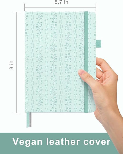 &And Per Se Dotted Journal Notebook for Women&Men with Pattern, A5 Leather Hardcover, 160 Pages 100GSM Thick Dotted Paper, 3 Sheets of Stickers Included(Light Blue)