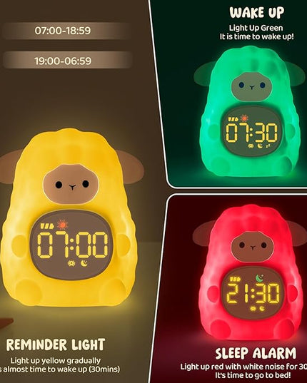 Sheep Alarm Clock with Night Light for Kids with Sleep Training and Sound Machine, Rechargeable Silicone Lamp OK to Wake Clock，Cute Animal Tabletop Lamp, Perfect Sleep Companion for Boys Girls, Pink