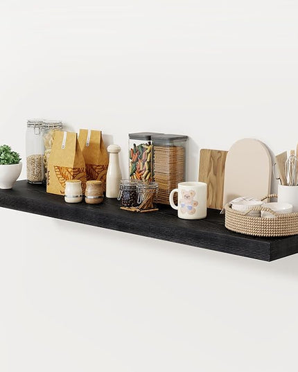 Black Floating Shelves 55 Inch Long, 12 Inch Deep Floating Shelves for Wall, 55 x 9 Large Floating Shelf for Fireplace Mantel, 2" Thicked Wall Shelves for Living Room, Bedroom Storage, 1 Pack