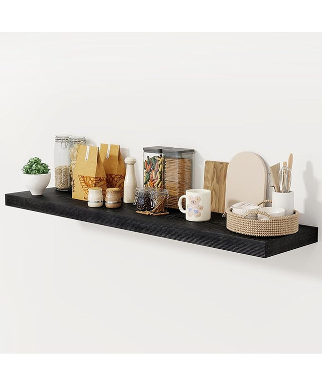 Black Floating Shelves 55 Inch Long, 12 Inch Deep Floating Shelves for Wall, 55 x 9 Large Floating Shelf for Fireplace Mantel, 2" Thicked Wall Shelves for Living Room, Bedroom Storage, 1 Pack