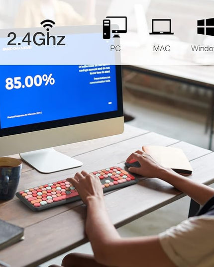 MOFII Wireless Keyboard and Mouse Combo Silent, Slim Compact 2.4G USB Full Size, Cute Keyboard 110 Keys for PC, Notebook, MacBook, Tablet, Laptop, Windows System