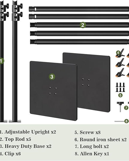 Backdrop Stand 10x10 ft Adjustable Photo Backdrop Stand Kit, Heavy Duty Pipe and Drape Photography Background Support with Flat Metal Base for Wedding, Party, Video Studio, Birthday, Black