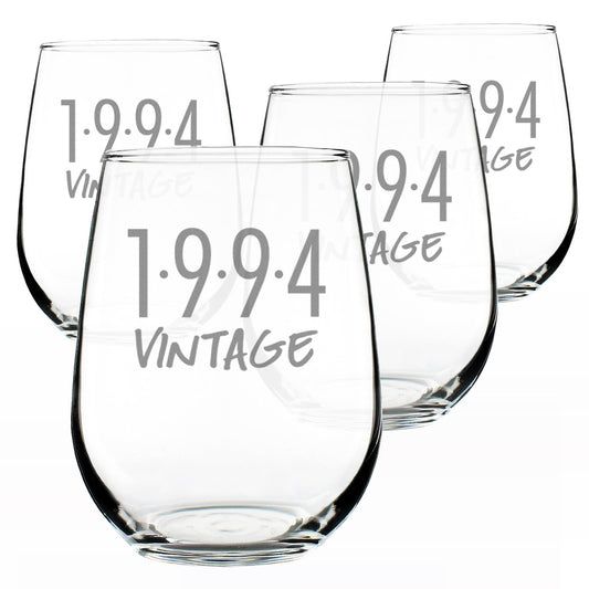 Vintage 1994 Stemless Wine Glass for 32nd Birthday - 17 oz - Set of 4