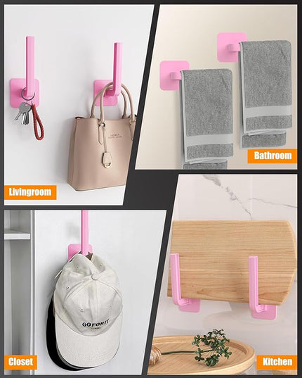 Hat Rack for Hat Storage (4-Pack), Multi-Purpose Hat Organizer, Strong Adhesive Hat Hooks for Wall Hat Organizer for Baseball Caps, Two Mounting Options Hat Hook, Pink