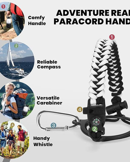 Insulated Water Bottle 64 oz, Triple Wall Vacuum Stainless Steel (Cold for 48 Hrs), Leak Proof & Non-BPA, Half Gallon Water Flask Jug with Paracord Handle & Straw Spout Lids, White/Black